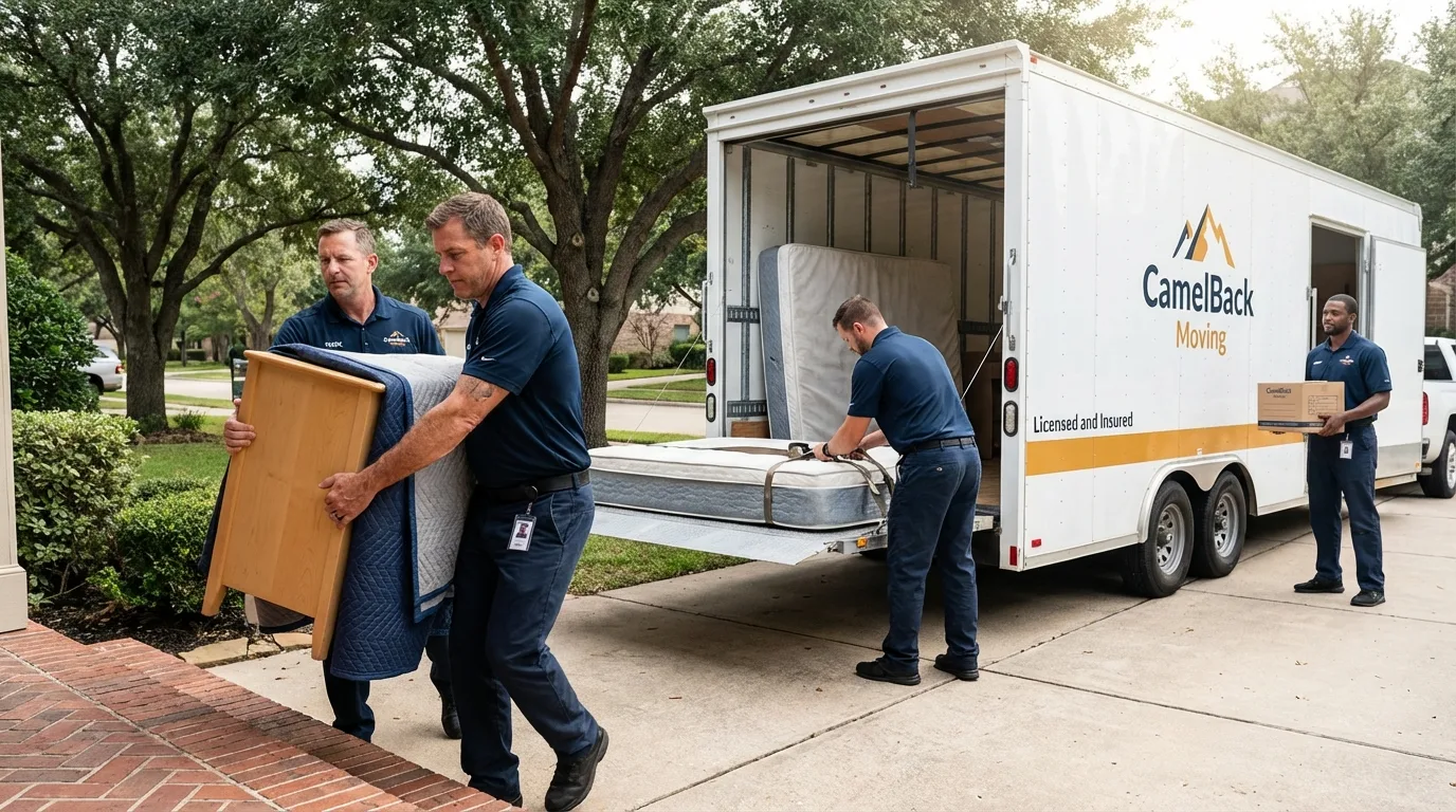 Crew loading residential truck for cross-state move from Medford, MA
