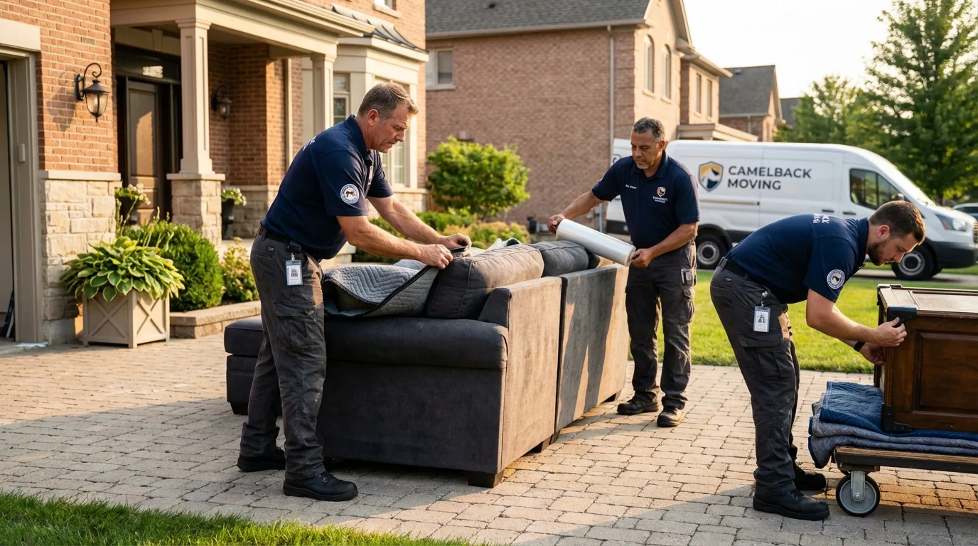 Large estate moving crew wrapping furniture in Medford, MA