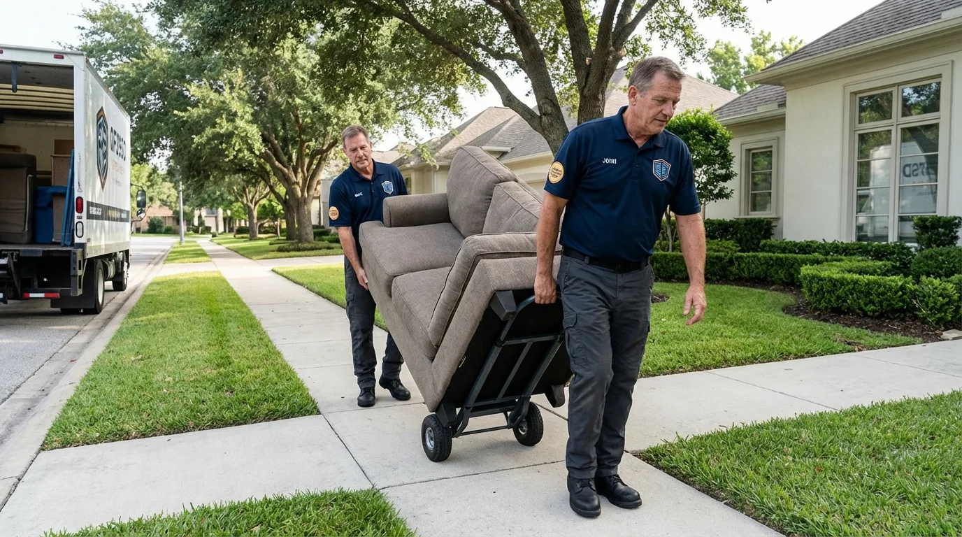 Local residential moving crew loading furniture in Medford, MA